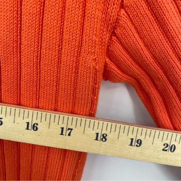 Talbots Pretty Orange Pink ribbed V-Neck Long Sleeve button Cardigan Sz M petite - Picture 3 of 6